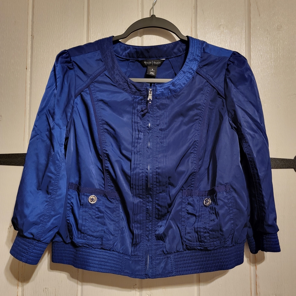 White House Black Market Cobalt Blue Bomber Jacket Sporty Chic Cropped Size 8